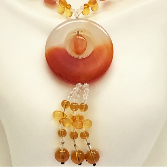 Carnelian Citrine Quartz Tassel Necklace - Picture 3 of 8